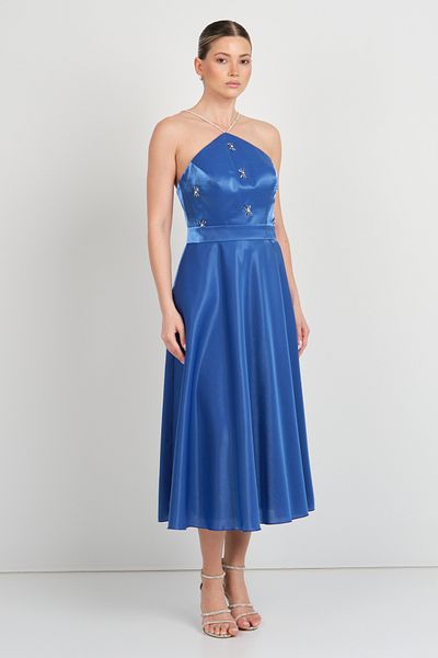 Saygın Rochie de seară midi cu detaliu de piatră pentru damă 5598 Saks