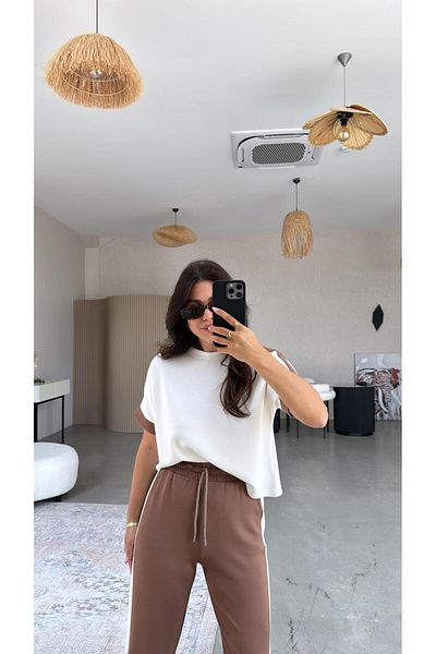 Buket Teke Brown Striped Modal Suit