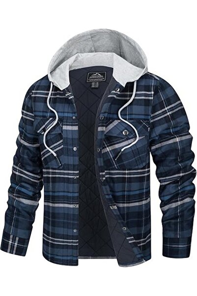 Kefitevd Jacheta de flanel pentru barbati cu gluga, captusita, 100% bumbac, K...