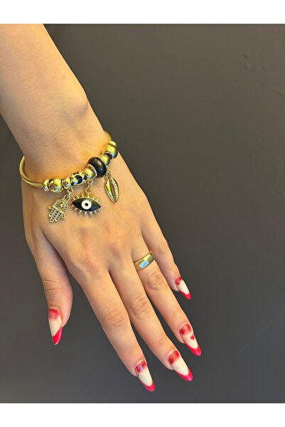 Gönülden Tasarım Black Eye and Midder Women's Handcuff Bracelet