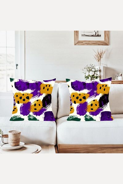 on the clouds Orange Purple Pattern Gold Detail Combination Hidden Zipper Throw Pillow Cover Sofa Pillow Case Set (2Pcs)