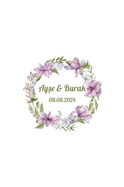 Reysa Tasarım Round Green Branched Henna Engagement Wedding 3X3Cm Custom Labe...