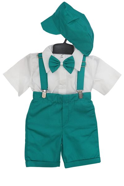 Recostore Costum cu maneca scurta pentru botez baieti, verde, 4 piese, REC2709