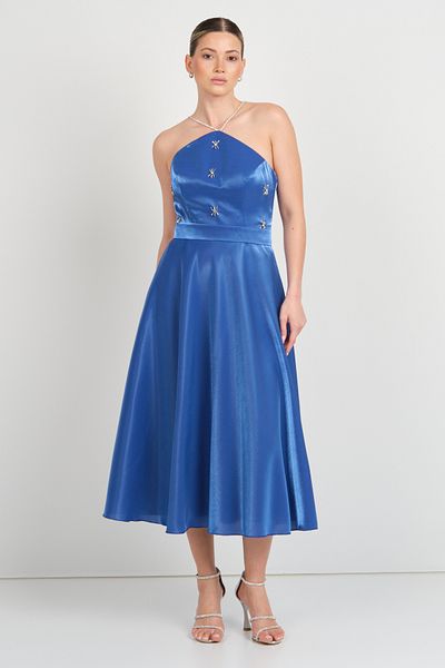 Saygın Rochie de seară midi cu detaliu de piatră pentru damă 5598 Saks