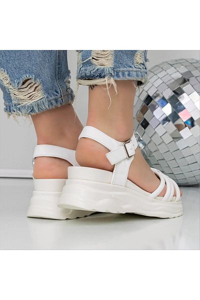 Kalapod Women's white platform sandals made of organic leather Purana