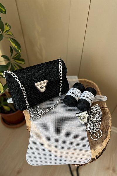 BD fold yarn Платнена чанта Черна №3 Блестяща 45x21см Платно - Полиестер Макраме №3 Комплект пластмасови платнени чанти