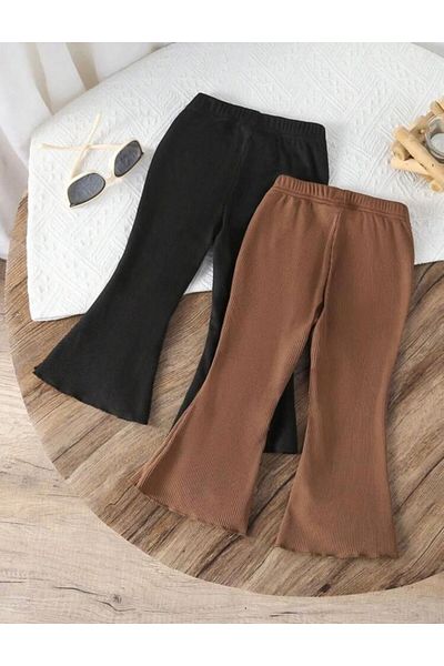 LOUİSA Girls' 2-Pack Stretch Fabric Pants with Ribbon and Spanish Leg Detail