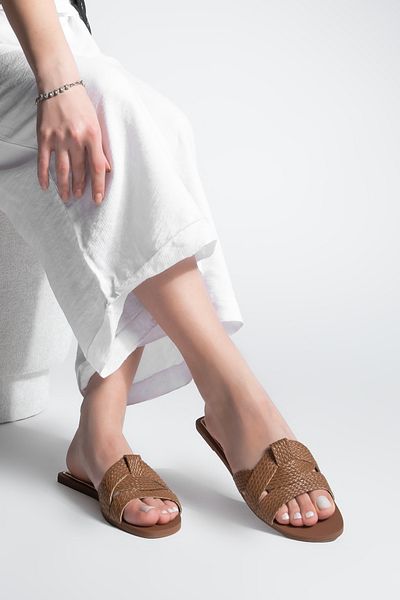 Marjin Women's Braided Strap Daily Slippers Solet Tan