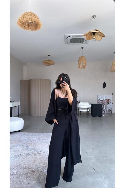 Buket Teke Black Juna Kimono Pants Set