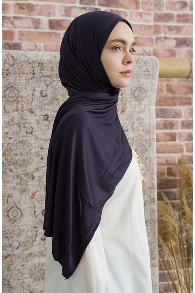 Fatma Atasoy Bamboo Combed Navy Blue Shawl