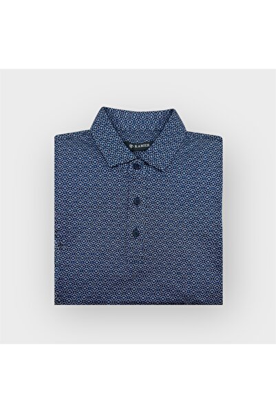 KAMER Modern Fit Cotton Lecra Mix Shirt Collar Short Sleeve Patterned Tee 5000L2