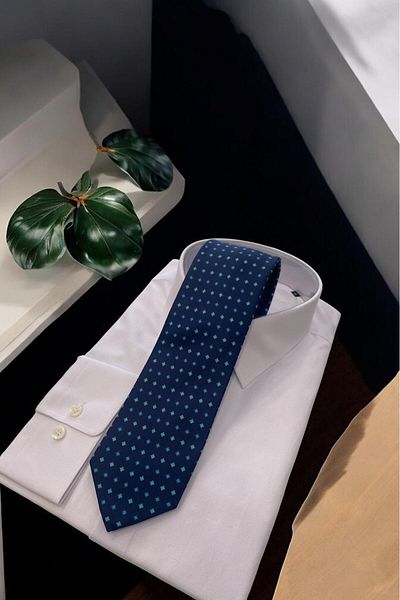 Sarar Patterned Navy Blue Turquoise Micro Tie