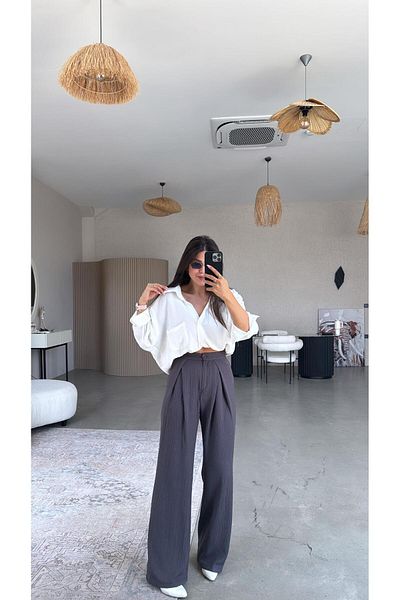 Buket Teke Anthracite Double Breasted Pleated Trousers