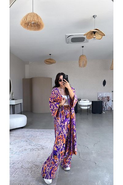 Buket Teke Purple Juna Kimono Pants Set