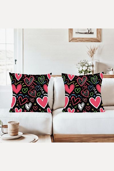 on the clouds Heart Pattern Combination Hidden Zipper Throw Pillow Cover Sofa Pillowcase Set on Black (2Pcs)