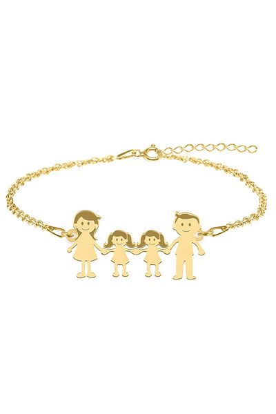 BijuBOX Brățară personalizată Family 4 membri din argint 925 placat cu aur 24K - Mama, Tata și 2 fetițe