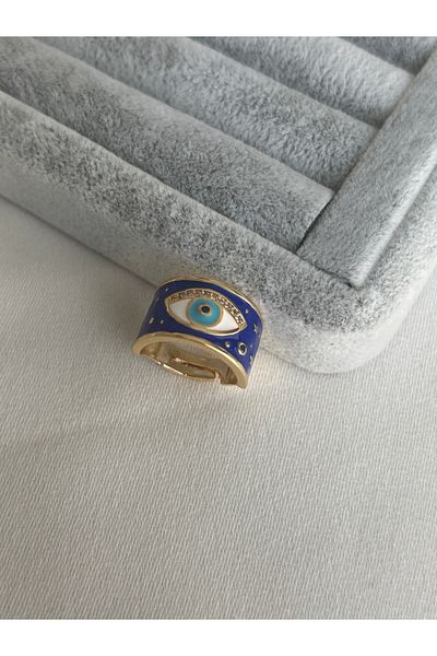 ringbox Stoned Navy Blue Enamel Patterned Eye Ring