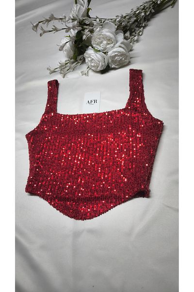 AFR CLOTHES Women's Sequence Lined Crop Top with Straps