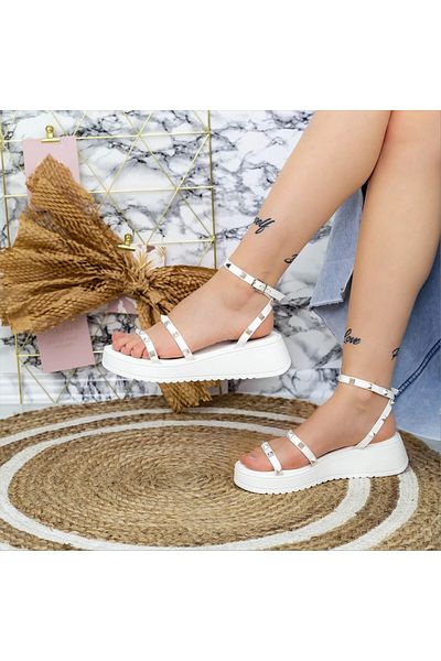 Kalapod Women's white sandals made of organic leather Eniko