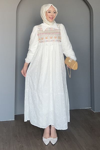 SaklıButik Ethnic Embroidered Fisto Dress Bst-8481