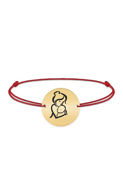 BijuBOX Brățară personalizată Mama & Copil, snur roșu, argint 925 placat cu aur 24K - Ami - BijuBOX
