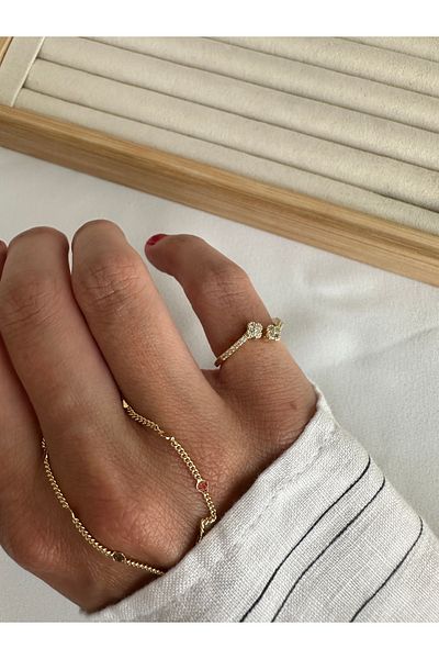 ringbox Gold Stone Clover Pinky Ring