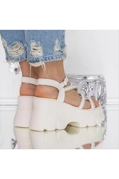 Kalapod Women's white platform sandals made of eco-leather Capriana