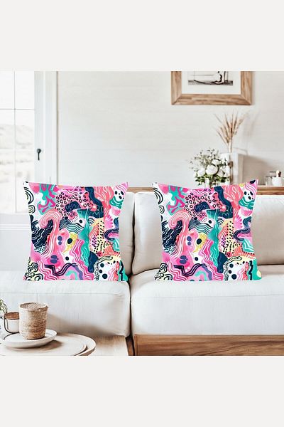 on the clouds Colorful Abstract Patterned Combination Hidden Zipper Throw Pillow Cover Sofa Pillow Cover Set (2Pcs)