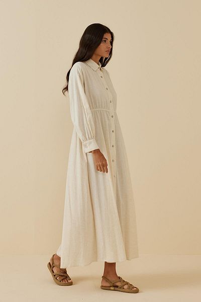 Fahhar Linen Shirt Dress Beige
