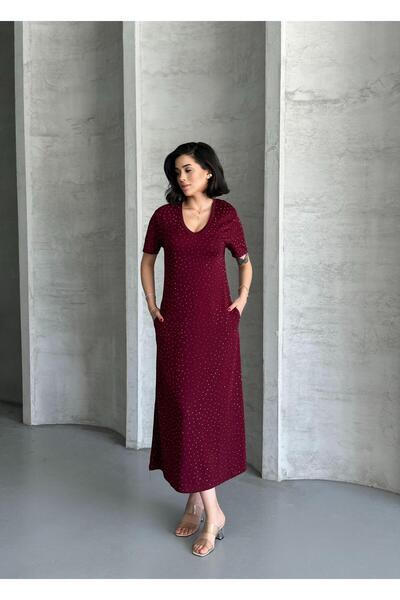 Amora Modal Kumaş Taşlı Elbise