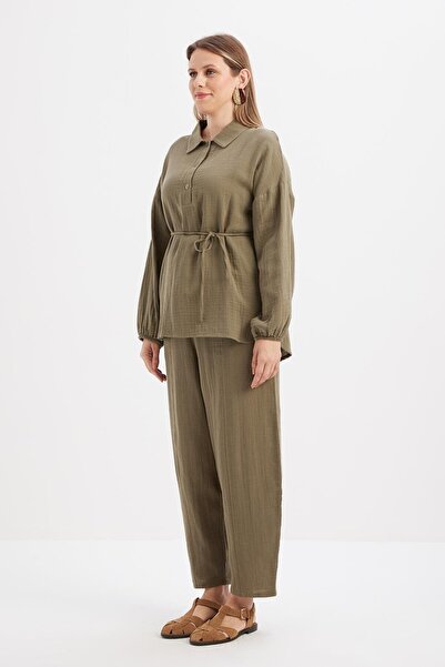 ALLDAY Τούνικ μουσελίνας με κουμπιά χακί-μισό πατ