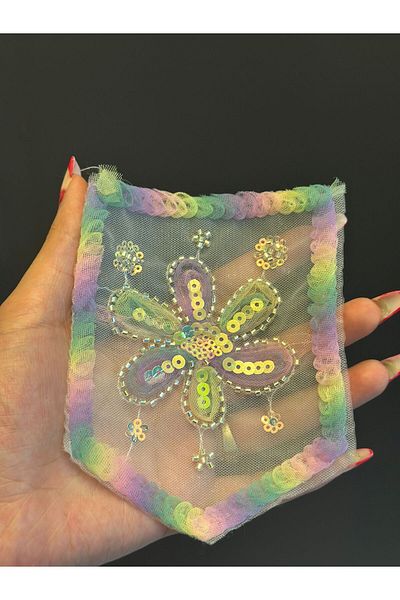 Gönülden Tasarım 14X12 CM Mărgele PULURI CUCUTĂ FLORI BUCĂȚĂ ARMĂ CUSUT APPLICATĂ COLORAT