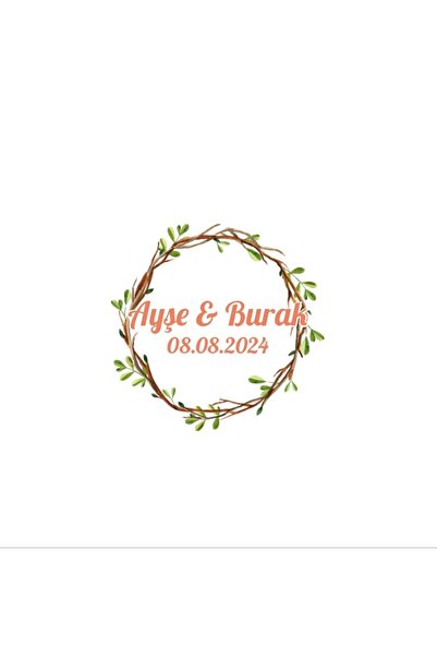 Reysa Tasarım ملصق دائري بأوراق الشجر والفواكه الشتوية هينا خطوبة زفاف 3x3 سم ملصق مخصص / 50 قطعة ملصق