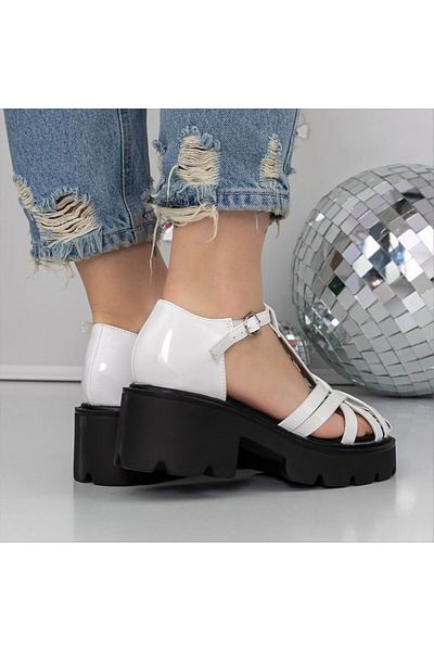 Kalapod Women's white patent leather heeled platform sandals Starla