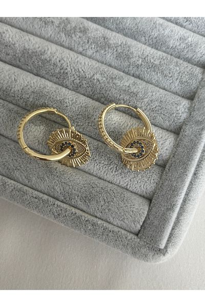 ringbox Gold Eye Dangle Stone Hoop Earrings