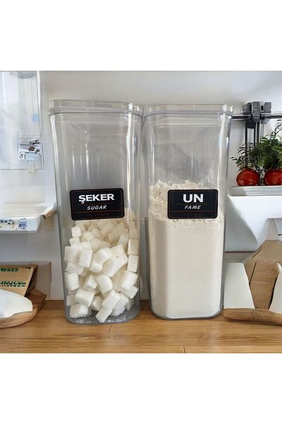 emdeco 2-Piece Vacuum Lid Labeled Flour Sugar Acrylic Jar Storage Container 3 Lt