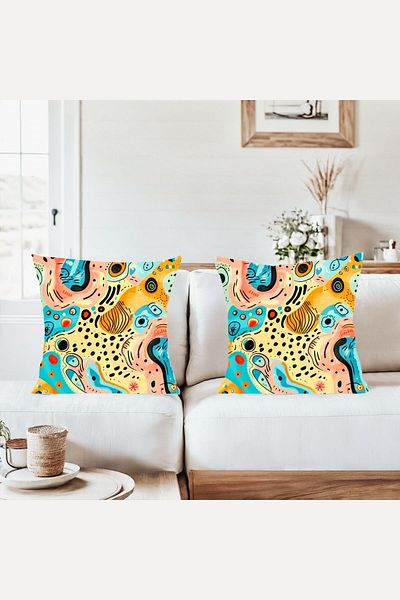 on the clouds Multi Color Abstract Patterns Combination Hidden Zipper Throw Pillow Cover Sofa Pillowcase Set(2Pcs)