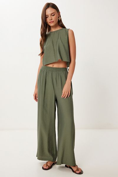 Lovelyİstanbul Tie Detailed Blouse Pants Set Dark Green Lrv0104