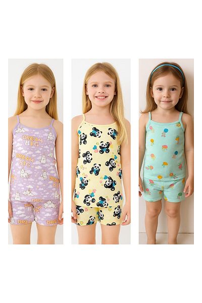 CiciTime Çocuk Modası Girls and Boys 2-11 Years Old Cotton Anti-Sweat Undershirt Boxer Set