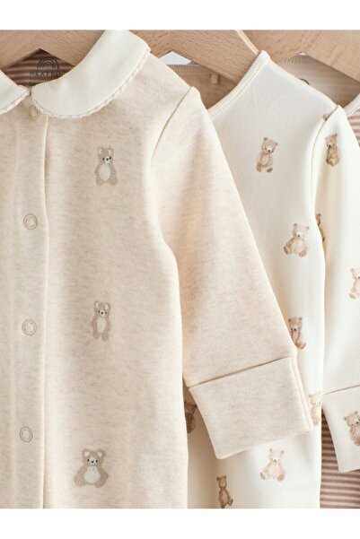 Next Baby 100% Cotton Cream Baby Collar 3-Piece Sleepsuit Set