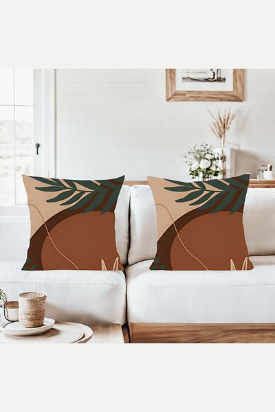 on the clouds Brown Beige Leaf Pattern Combination Hidden Zippered Throw Pillow Cover Sofa Pillow Case Set (2Pcs)
