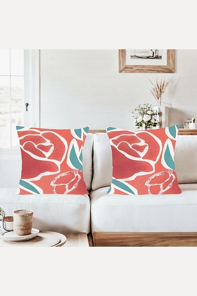 on the clouds Red Orange Rose Pattern Combination Hidden Zipper Throw Pillow Cover Sofa Pillow Case Set (2Pcs)