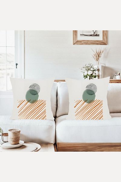 on the clouds Green Orange Bohemian Combination Hidden Zippered Throw Pillow Cover Sofa Pillow Case Set (2Pcs)