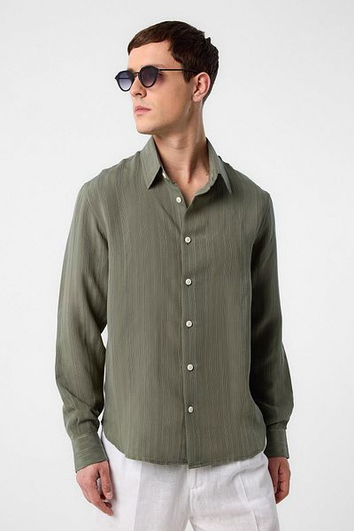 Antioch Khaki Striped and Textured Men's Shirt