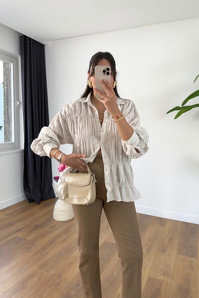 BİRCANÇİL Viola Stone Gathered Ruffle Detailed Shirt