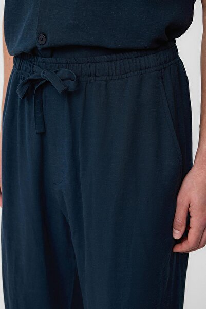 Antioch Navy Blue Linen Blend Jogger Men's Trousers