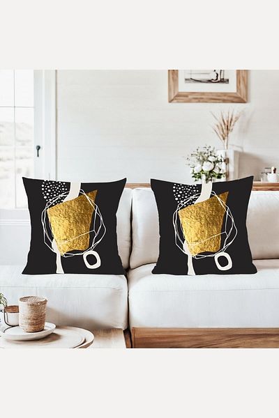 on the clouds Black Background Gold Detailed Combination Hidden Zippered Throw Pillow Cover Sofa Pillow Cover Set (2Pcs)