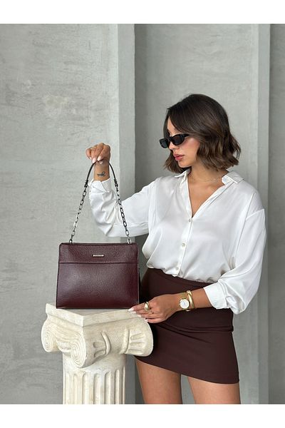 DERKON Arm and Shoulder Bag Genuine Leather Monica Model Burgundy