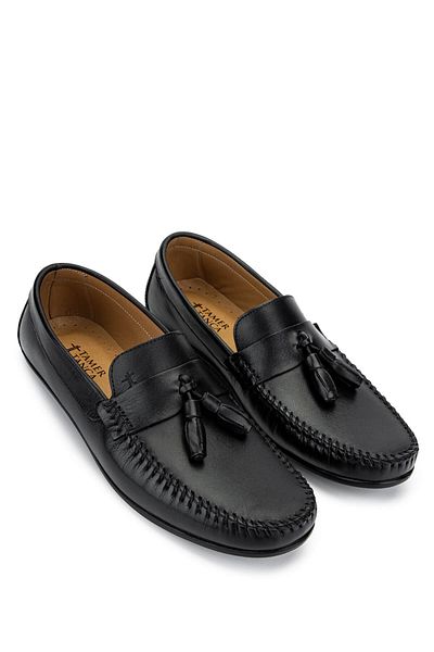 Tamer Tanca Men's Genuine Leather Black Leather Loafer Shoes