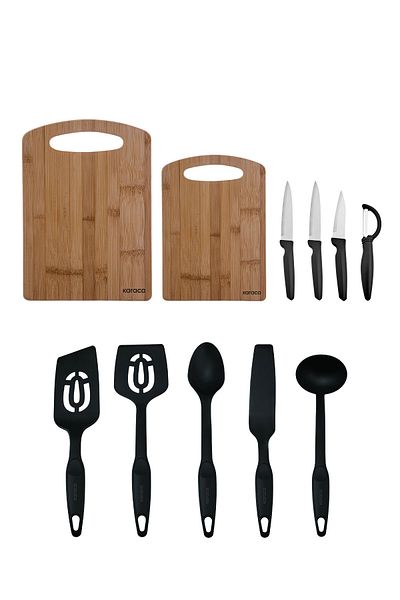 Karaca Stark 11 Piece Kitchen Prep Set with Cutting Board / Serving and Knife Set
